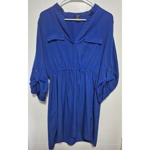 Rue 21 Dress Medium Quarter Sleeve V Neck Casual Clean Girl Royal Blue Size XL